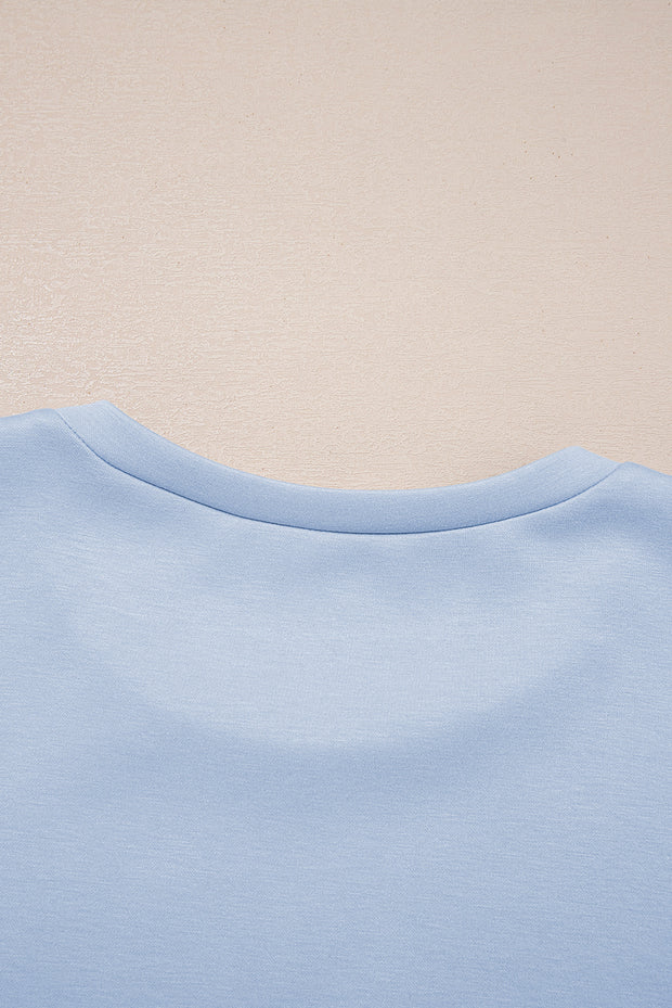 Beau Blue Puff Sleeve Pearl Embellished Scallop Trim Top 2 Piece Skort Set