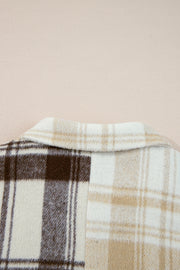 Multicolour Plaid Patchwork Side Pockets Buttoned Shacket
