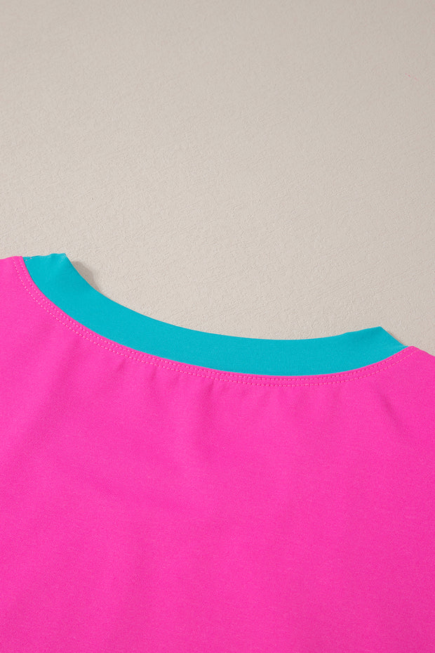 Rose Red Contrast Trim Cap Sleeve Tee Shorts Set