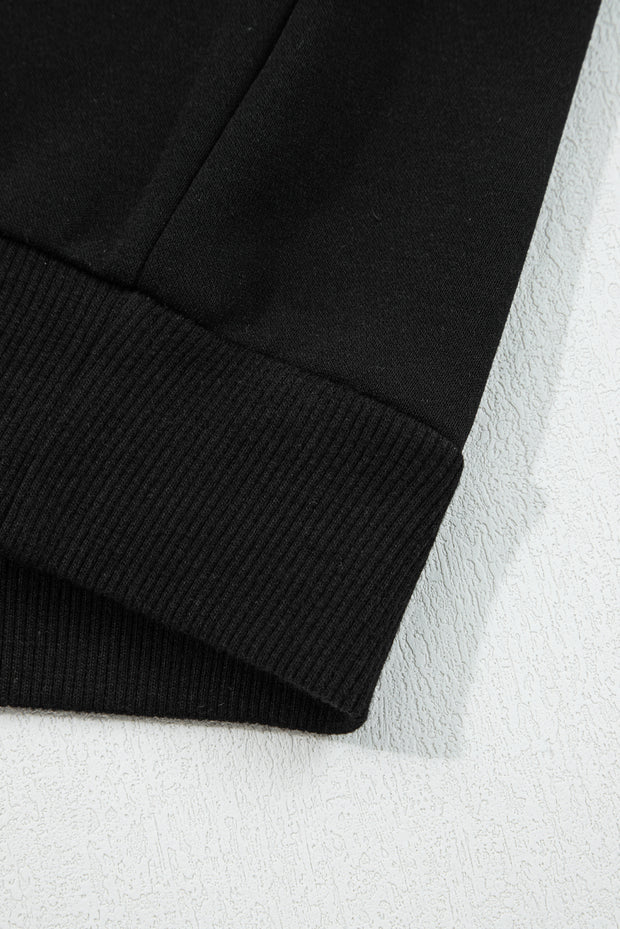 Black Varsity Stripe Detail Drop Shoulder Pullover Mini Skirt Set