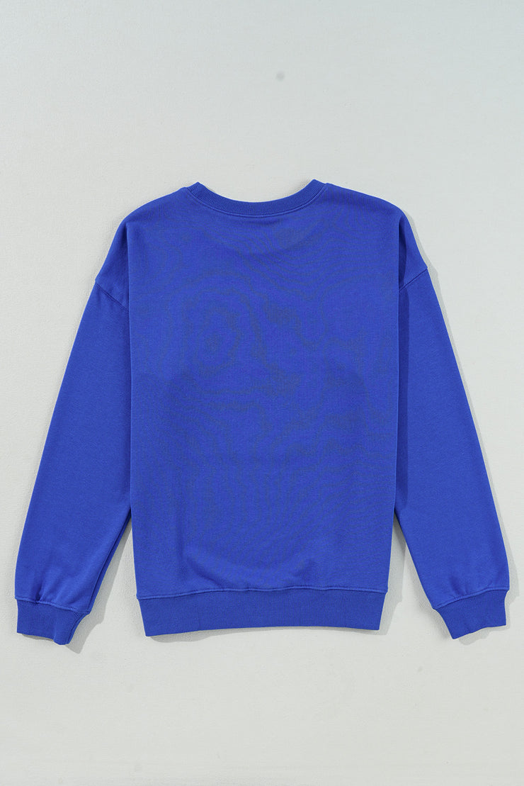 Dark Blue Game Day Crew Neck Graphic Pullover Sweatshirt