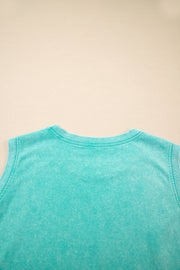 Conjunto de 2 piezas de camiseta sin mangas de algodón con lavado mineral y falda dividida forrada en verde menta