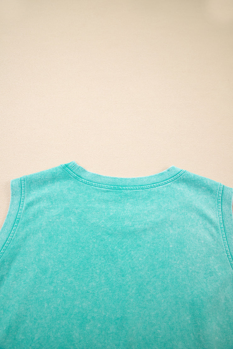 Conjunto de 2 piezas de camiseta sin mangas de algodón con lavado mineral y falda dividida forrada en verde menta