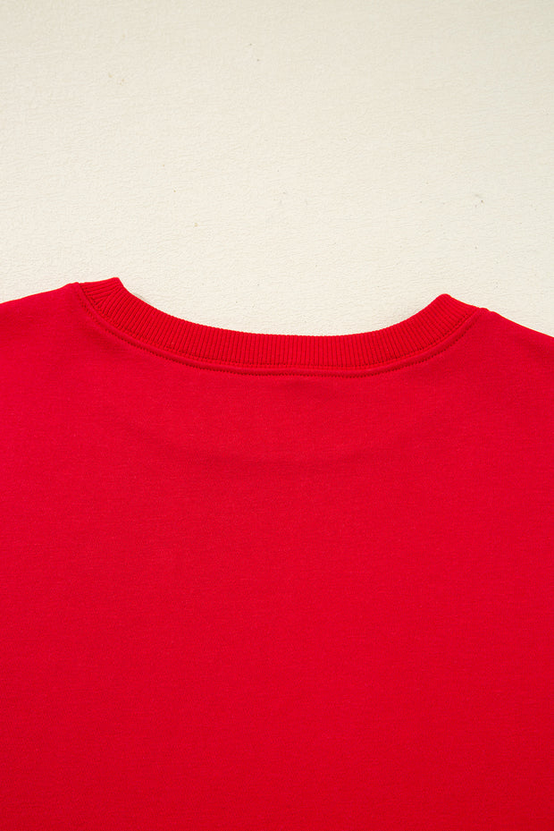 Fiery Red Varsity Striped Sleeve Drop Shoulder Sweatshirt and Short Set