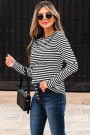 Black Stripe Double-layer Cold Shoulder Long Sleeve Top