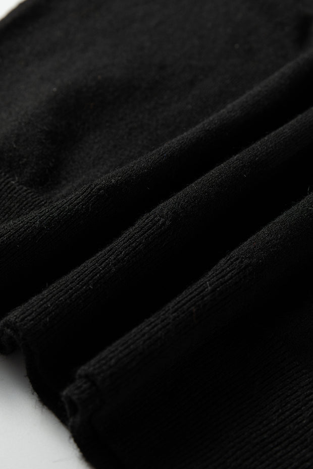 Black Contrast Striped Trim V Neck Varsity Sweater