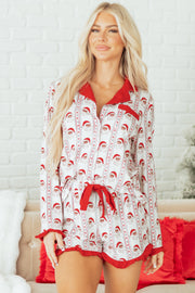 White Santa & Stripes Ruffle PJ Set