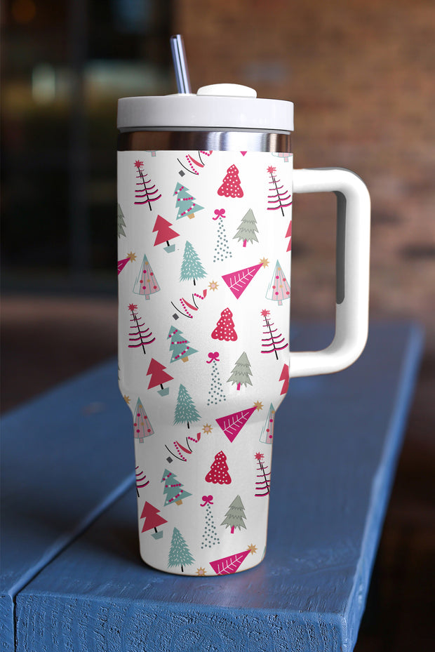 White Cartoon Christmas Tree Printed Cup 40oz