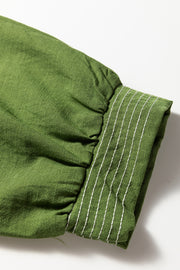 Jungle Green Contrast Stitched V Neck 3/4 Sleeve Tiered Mini Dress