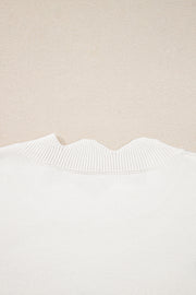 White Floral Embroidered Scallop Hem Cropped Sweater