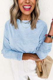 Beau Blue Solid Color Batwing Long Sleeve Top