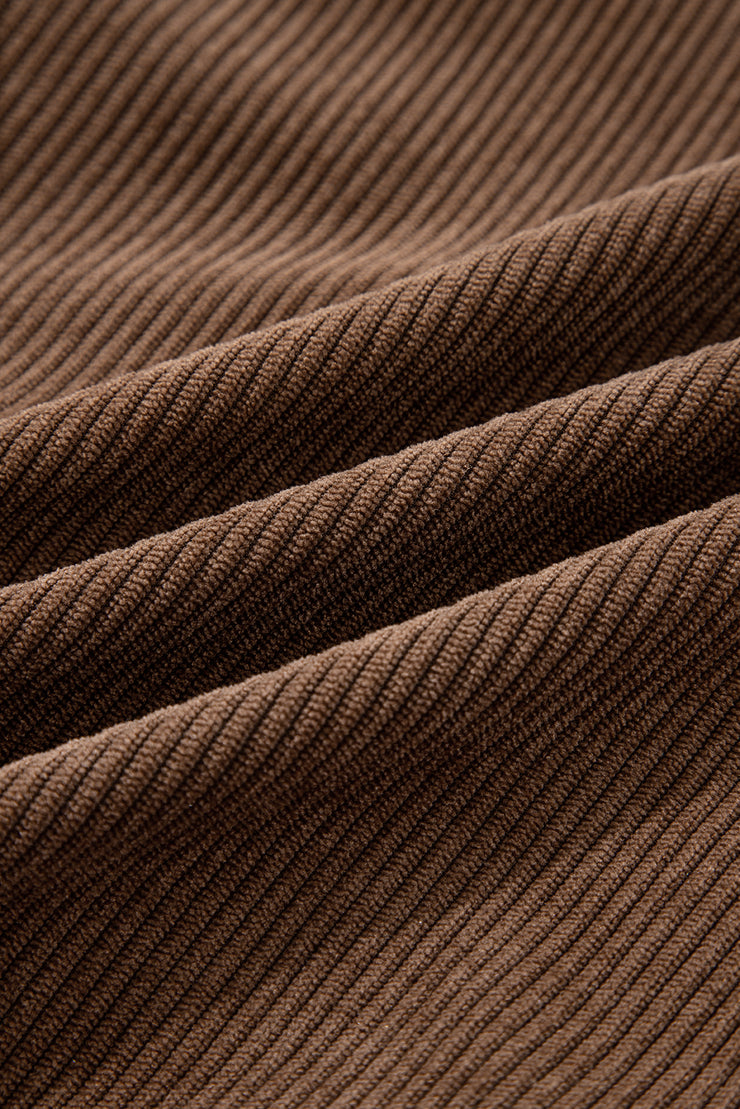 Dark Khaki Button Zip Up Lapel Collar Corduroy Jacket