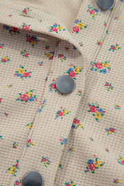 Ashleigh Blue Boho Floral Plaid Patchwork Distressed Detail Ruffled Sleeve Waffle Knit Shacket