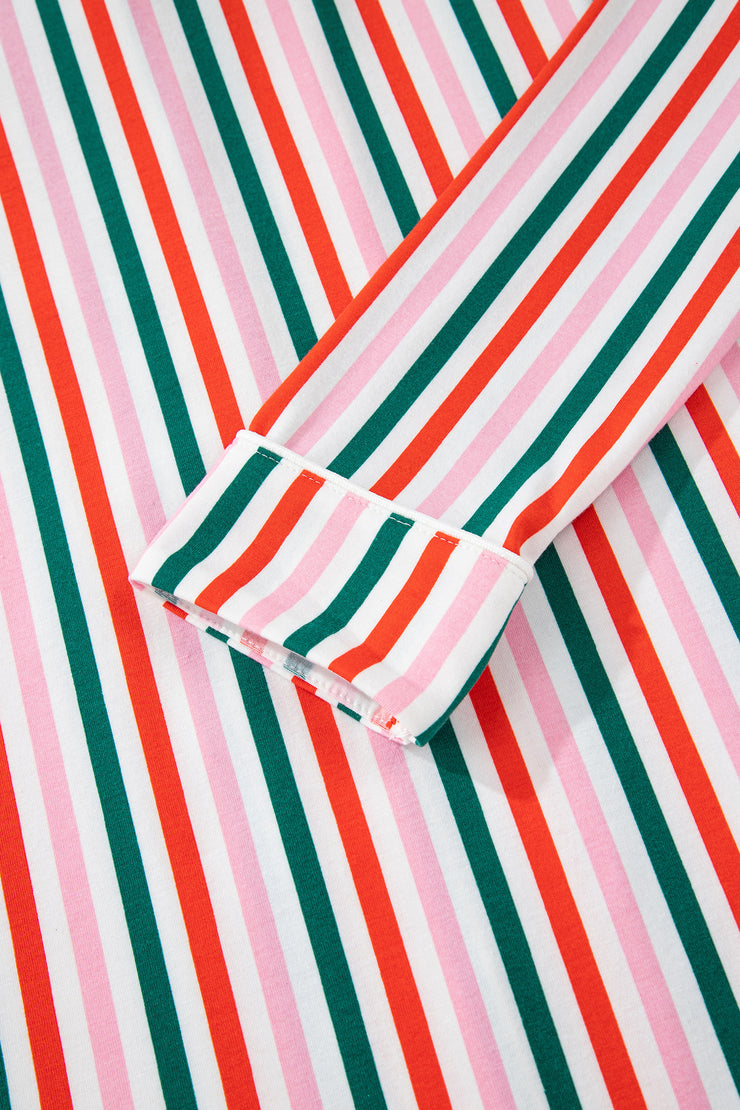 Pink Stripe Christmas Long Sleeve Shirt Style Lounge Dress