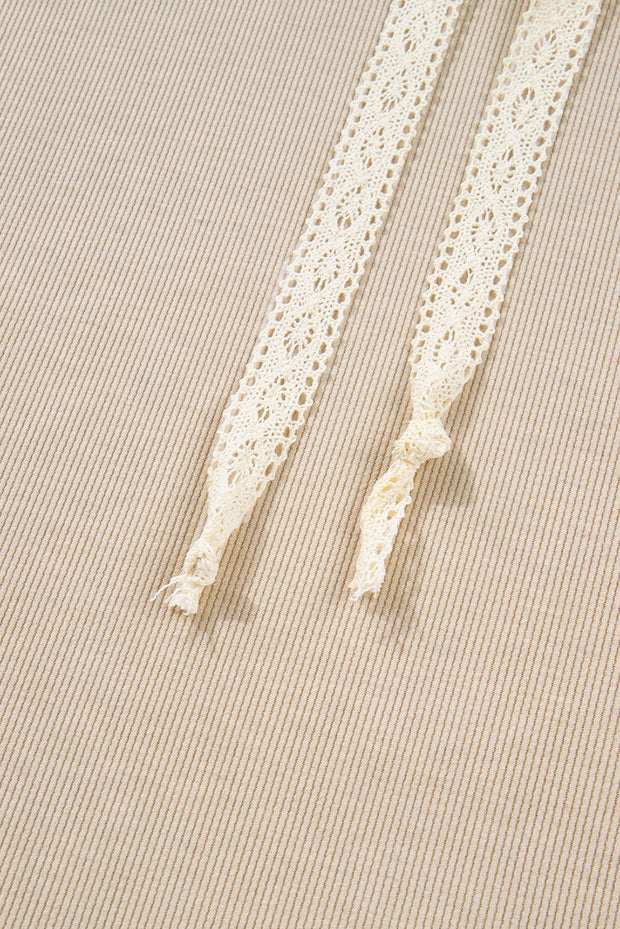 Jet Stream Lace Drawstring Pullover Hoodie and High Waist Pants Corduroy Suit