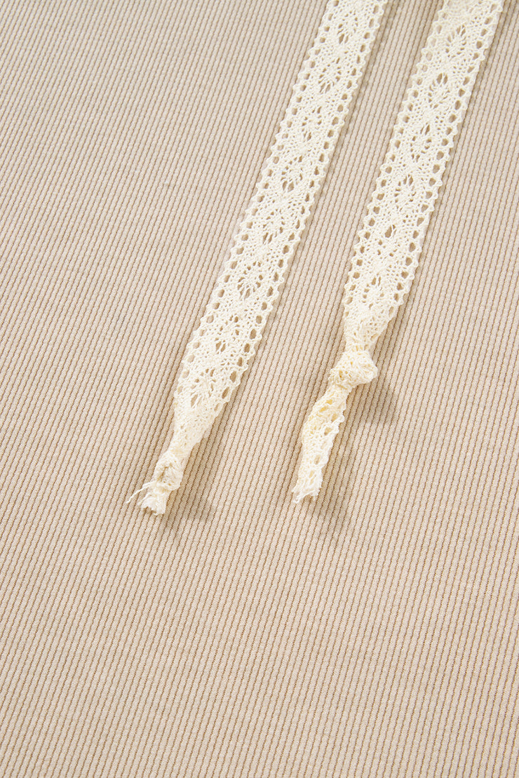 Jet Stream Lace Drawstring Pullover Hoodie and High Waist Pants Corduroy Suit