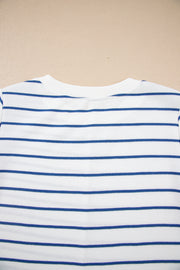 Sail Blue Striped Long Sleeve Top Drawstring Wide Leg Pants 2pcs Outfit