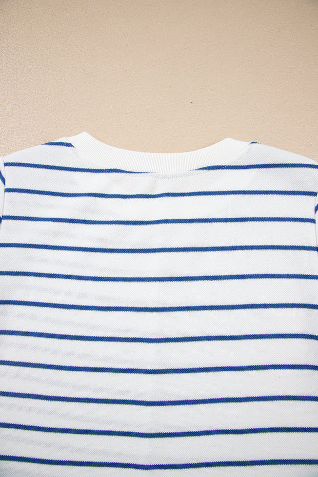 Sail Blue Striped Long Sleeve Top Drawstring Wide Leg Pants 2pcs Outfit