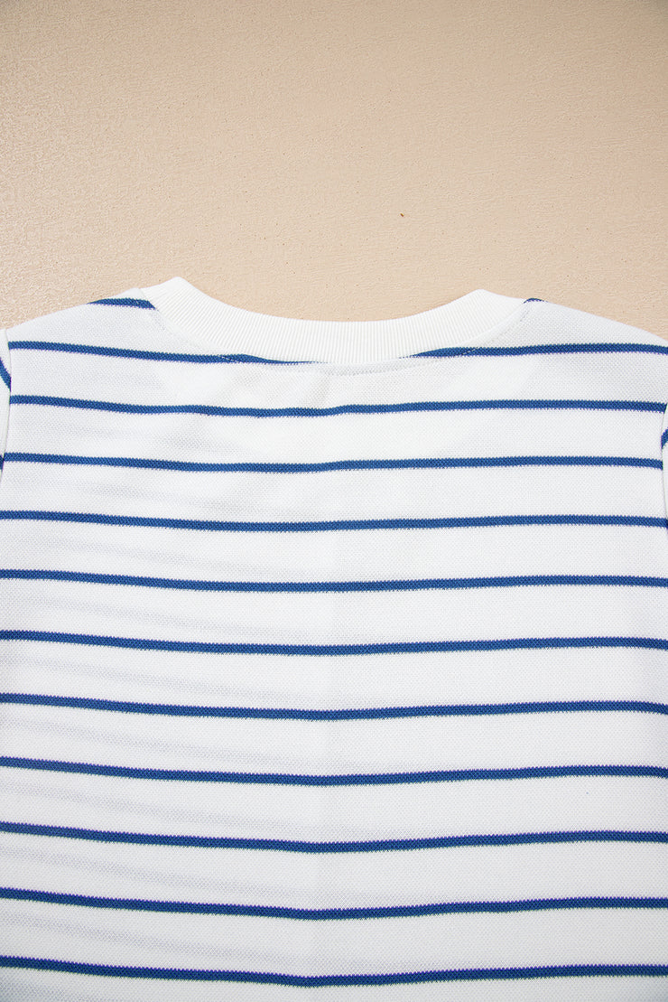 Sail Blue Striped Long Sleeve Top Drawstring Wide Leg Pants 2pcs Outfit