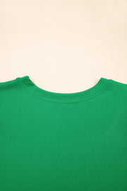 Bright Green Ribbed Pearl Beaded Puff Sleeve Top