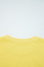 Yellow Cream Drop Shoulder Puff Sleeve Crop Pullover Drawstring Wide Leg Pants Set