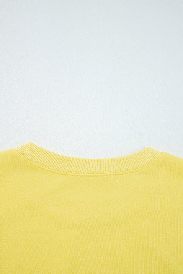 Yellow Cream Drop Shoulder Puff Sleeve Crop Pullover Drawstring Wide Leg Pants Set