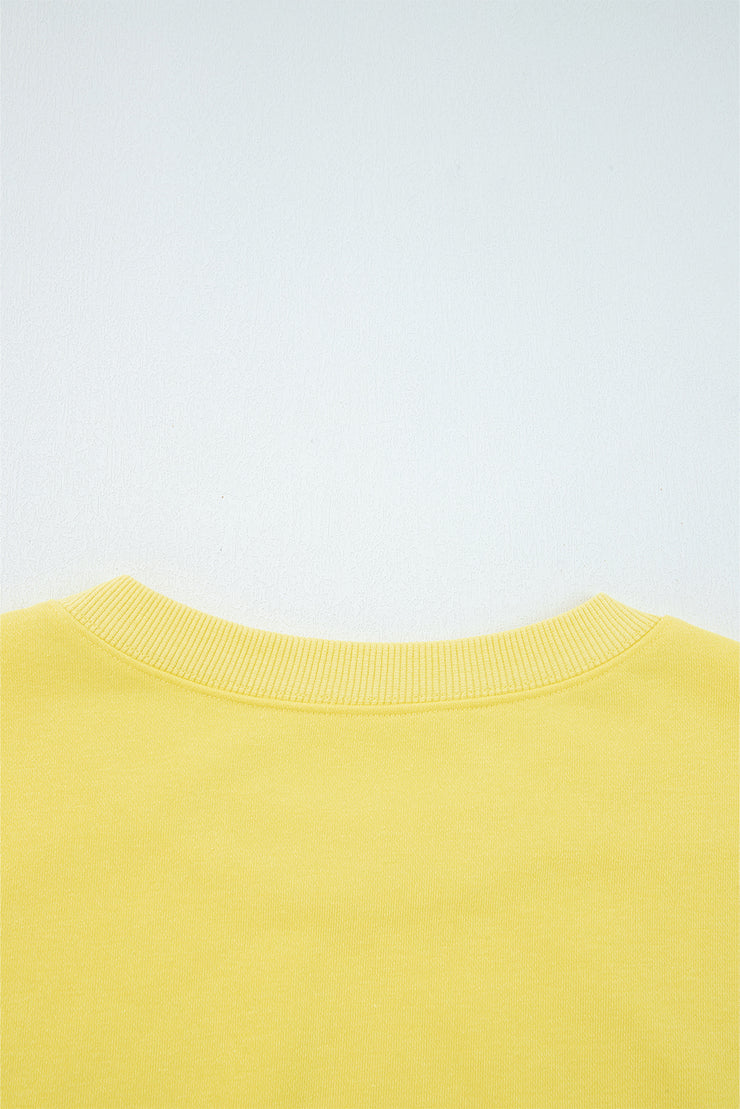 Yellow Cream Drop Shoulder Puff Sleeve Crop Pullover Drawstring Wide Leg Pants Set