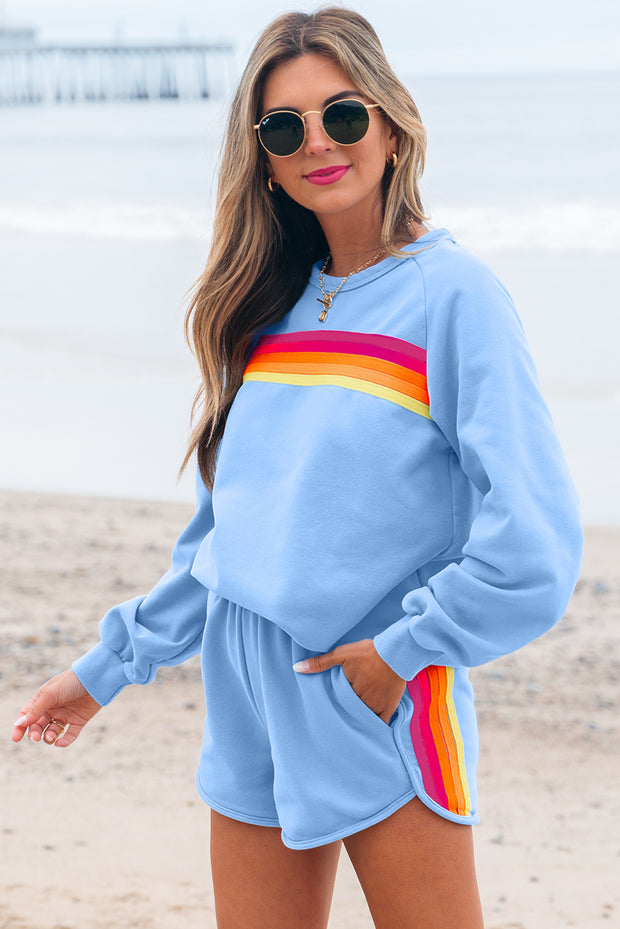 Beau Blue Striped Accent Pullover and Shorts Two Piece Casual Set