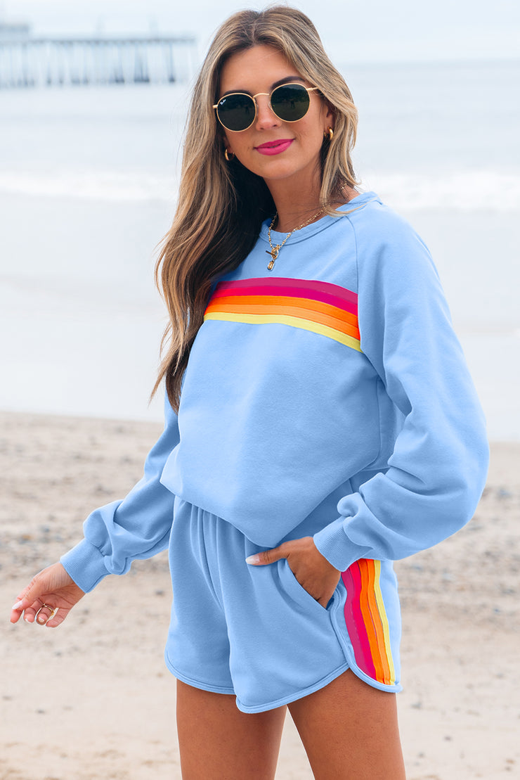 Beau Blue Striped Accent Pullover and Shorts Two Piece Casual Set