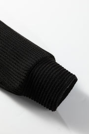 Black Twisted Rib Outlined Merry Letter Graphic Loose Long Sleeve Top