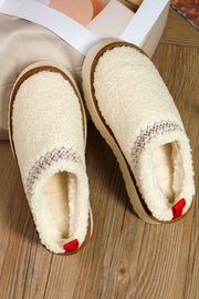 White Embroidered Sherpa Plush Thick Sole Winter Slippers