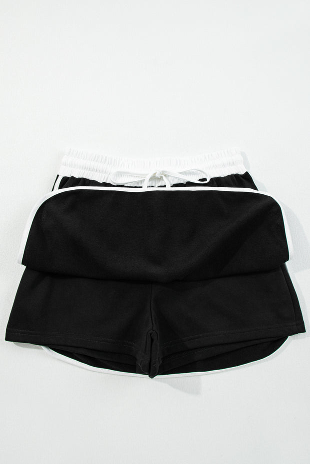 Black Varsity Stripe Detail Drop Shoulder Pullover Mini Skirt Set