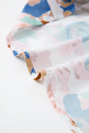 Multicolour Floral Print Ricrac Trim Collared Puff Short Sleeve Shirt