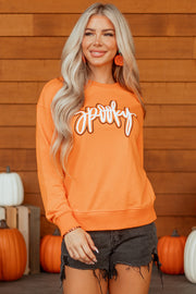 Grapefruit Orange Spooky Graphic Halloween Crew Neck Holiday Sweatshirt