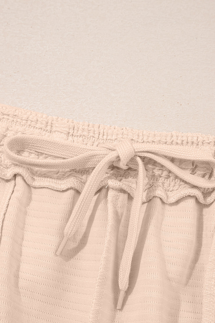 Apricot Textured V Neck T Shirt and Shorts Set