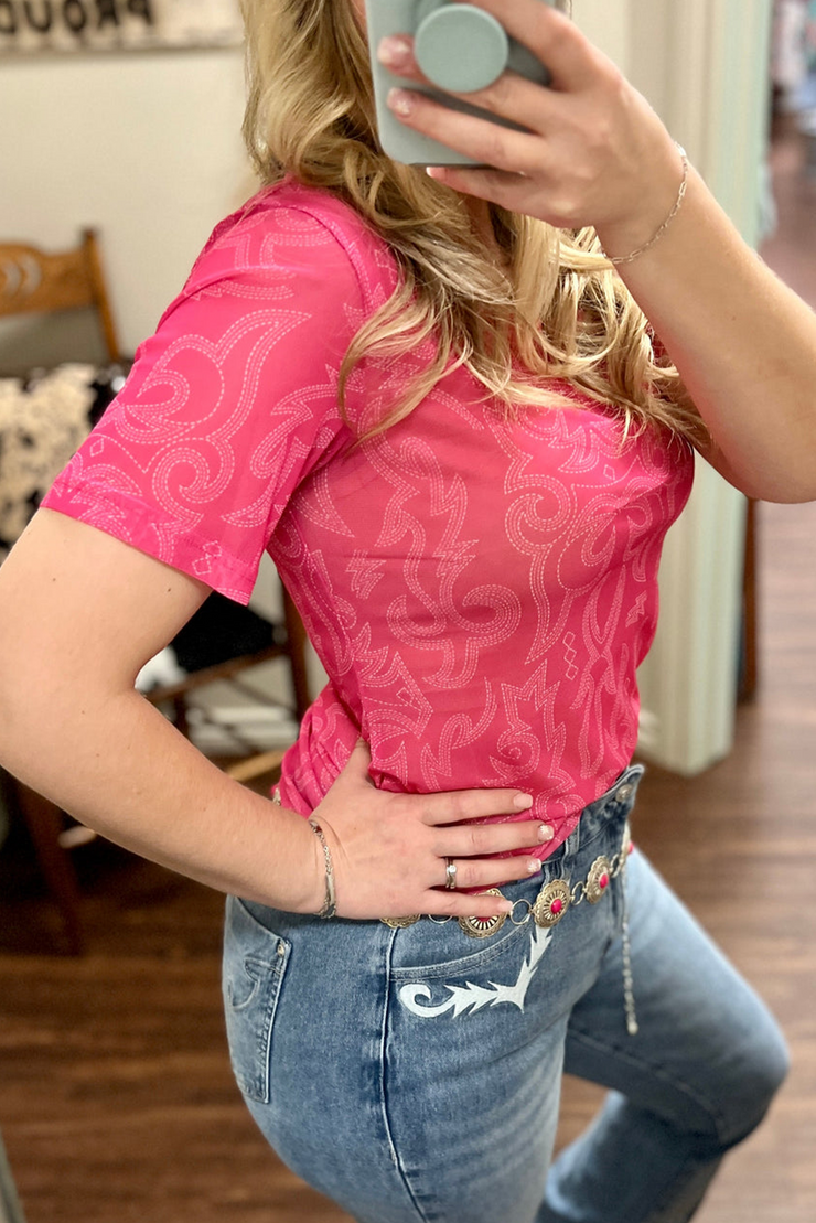 Red Western Girls Mesh T Shirt