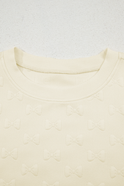 White Bow Jacquard Ruffle Sleeve Short 2pcs Outfit