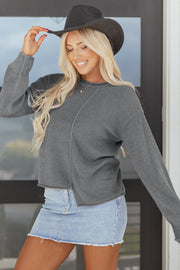 Medium Grey Raw Edge Uneven Hem Patchwork Drop Shoulder Sweater