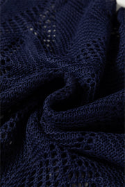 Navy Blue Hollow Out Knit 7/8 Sleeve Casual Sweater