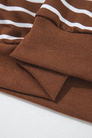 Coffee Striped Long Sleeve Round Neck Loose Top