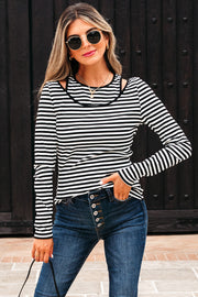 Black Stripe Double-layer Cold Shoulder Long Sleeve Top