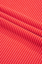 Casual Corded Knit Long Sleeve Top and High Waist Shorts Set