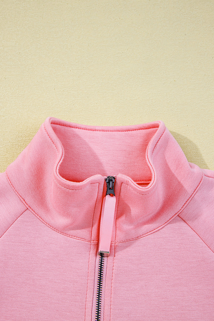 Pink Half Zip Sporty Pullover Mini Skirt 2pcs Outfit