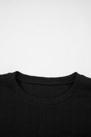 Black Textured Chest Pocket Long Sleeve Top 2Pcs Pants Set