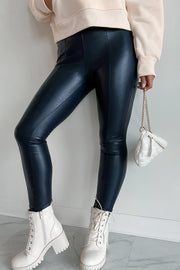Black Faux Leather Seamed Leg High Waist Leggings