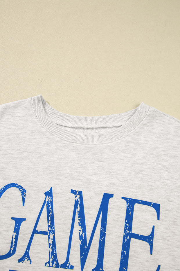 Blue Vintage Washed GAME DAY Graphic Baggy Sweatshirt