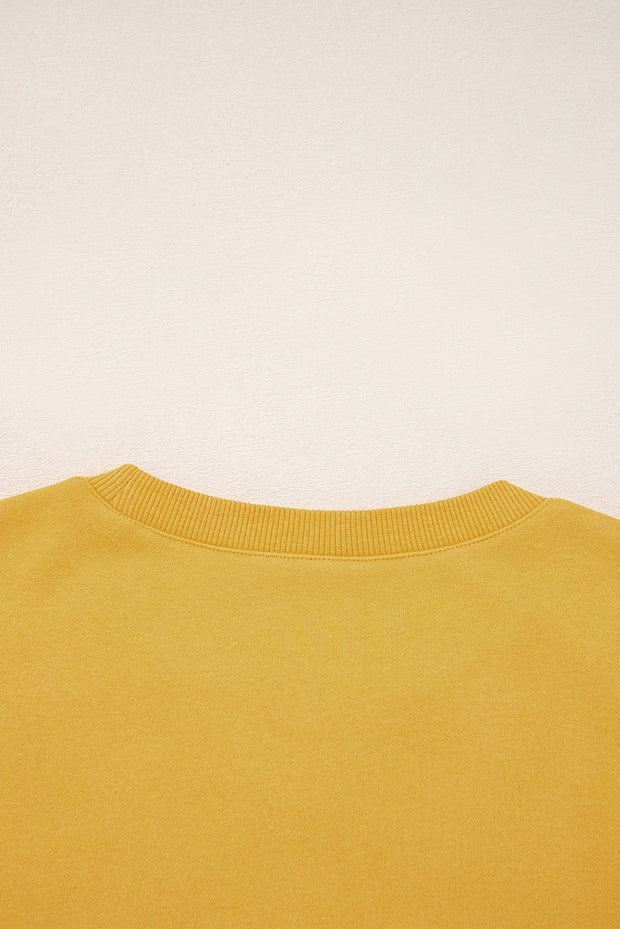Citrus Pleated Balloon Sleeve Pullover Solid Sweatshirt