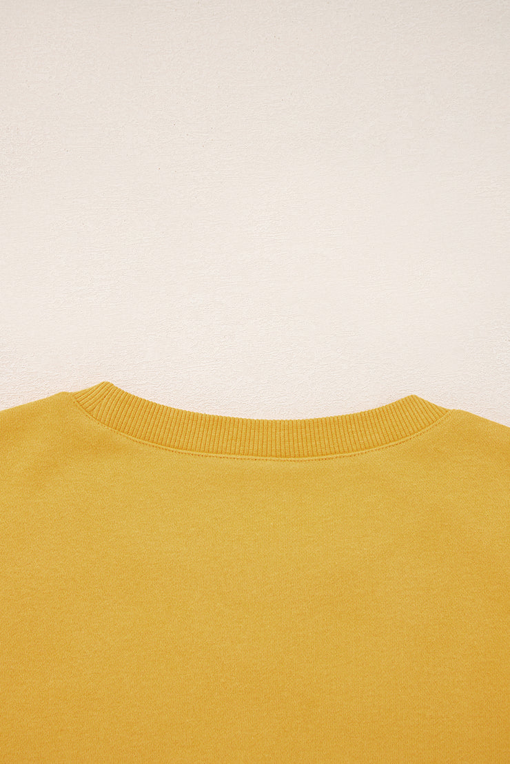 Citrus Pleated Balloon Sleeve Pullover Solid Sweatshirt
