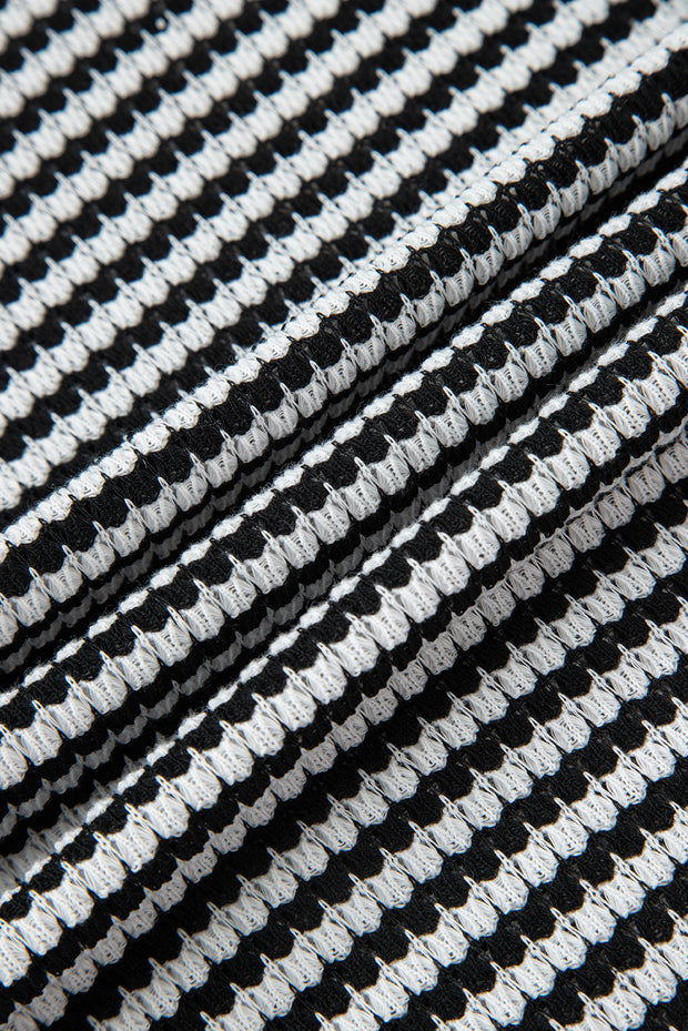 Black Stripe Ribbed Trim Drop Shoulder Long Sleeve Oversize Top