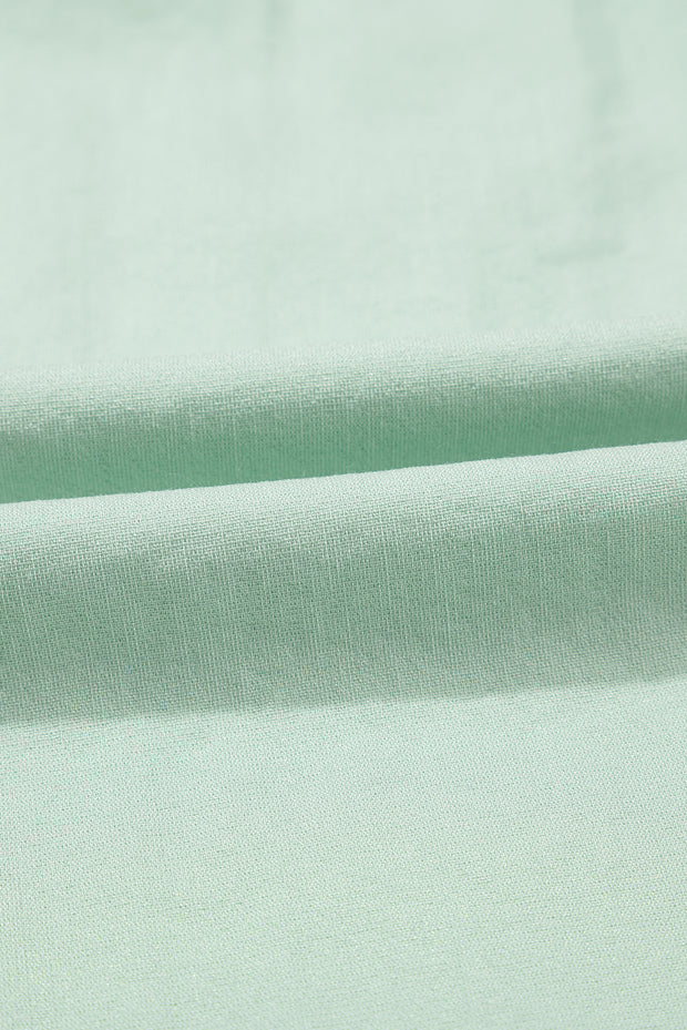 Clearly Aqua Floral Embroidered Puff Sleeve Split Neck Blouse